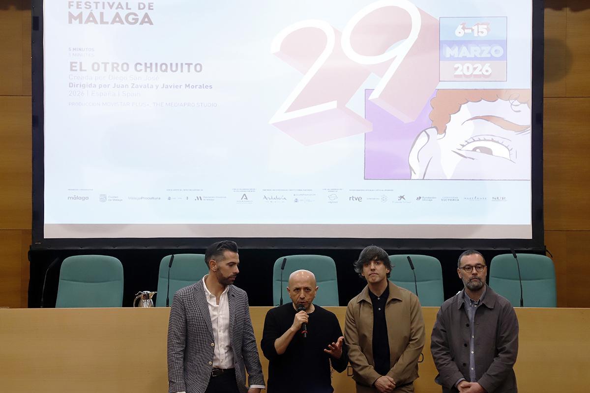 Diego San José y Moreno y Zavala, con Luis Alegre, presentando 'El otro Chiquito' en el pasado Festival de Málaga