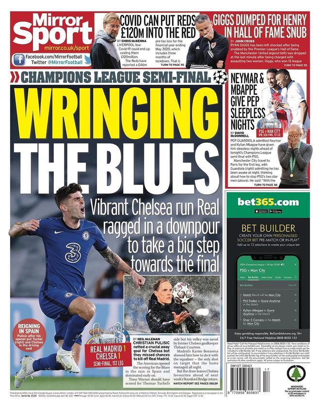 La portada de Mirror Sport del 28/04/21