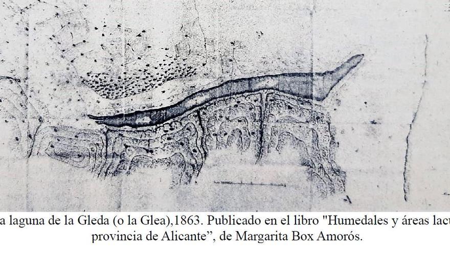 Plano de mediados del siglo XIX donde aparece cartografiada la &quot;laguna&quot; de La Glea en Orihuela Costa y aportado a la propuesta de ASE y AHSA