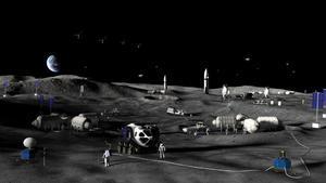 Simulación de la base lunar planeada por la NASA.