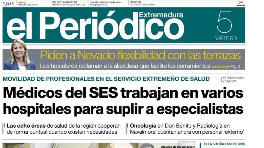 Esta es la portada de EL PERIÓDICO EXTREMADURA correspondiente al día 5 de abril del 2019