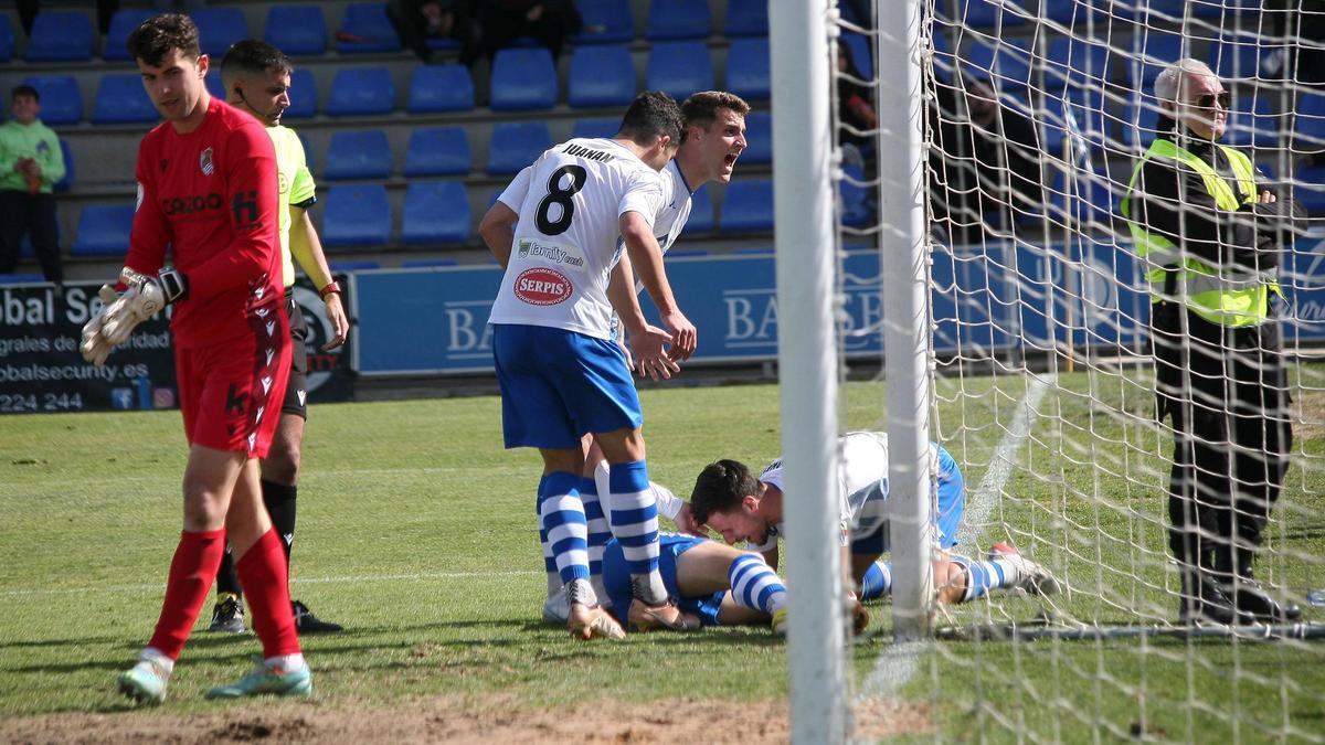 Los jugadores del Alcoyano celebran el gol de Armental.