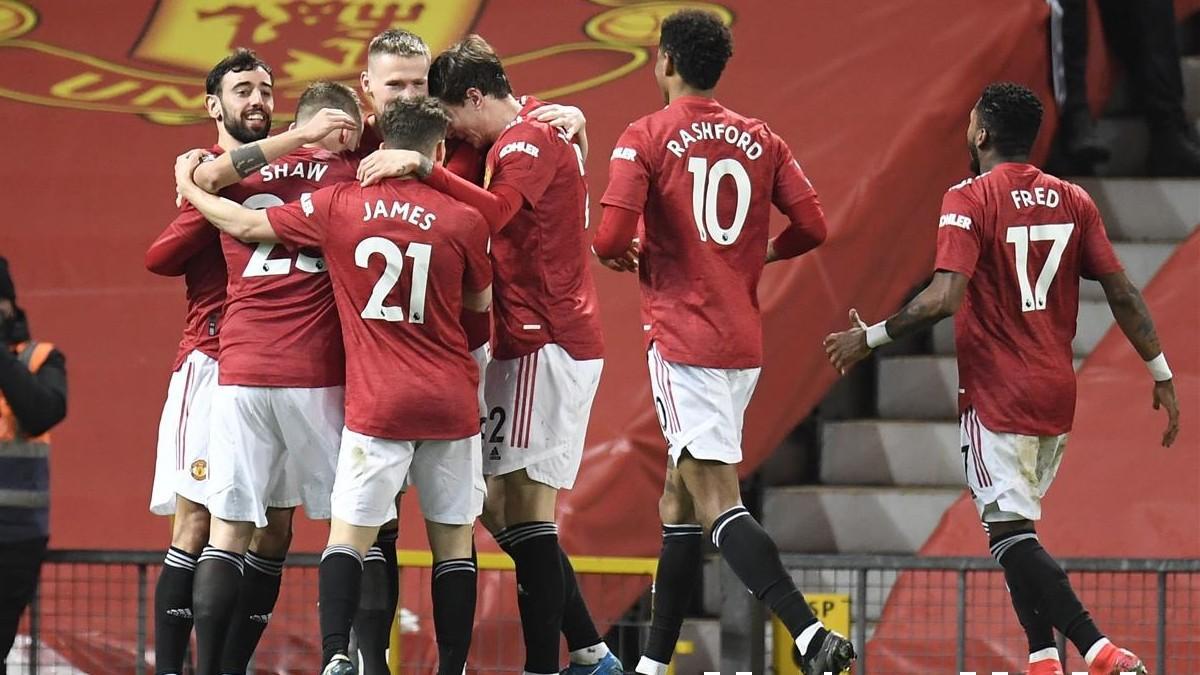 Los jugadores del Manchester United celebrando su gol al West Ham