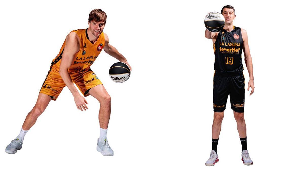 Aaron Doornekamp (i) y Gio Shermadini, con el equipaje que lucirán en la Copa del Rey de Valencia 2026