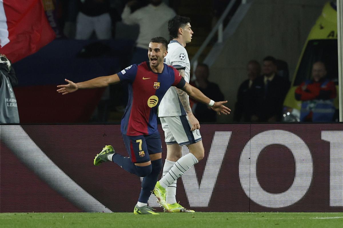 Ferran Torres celebra su gol ante el Inter