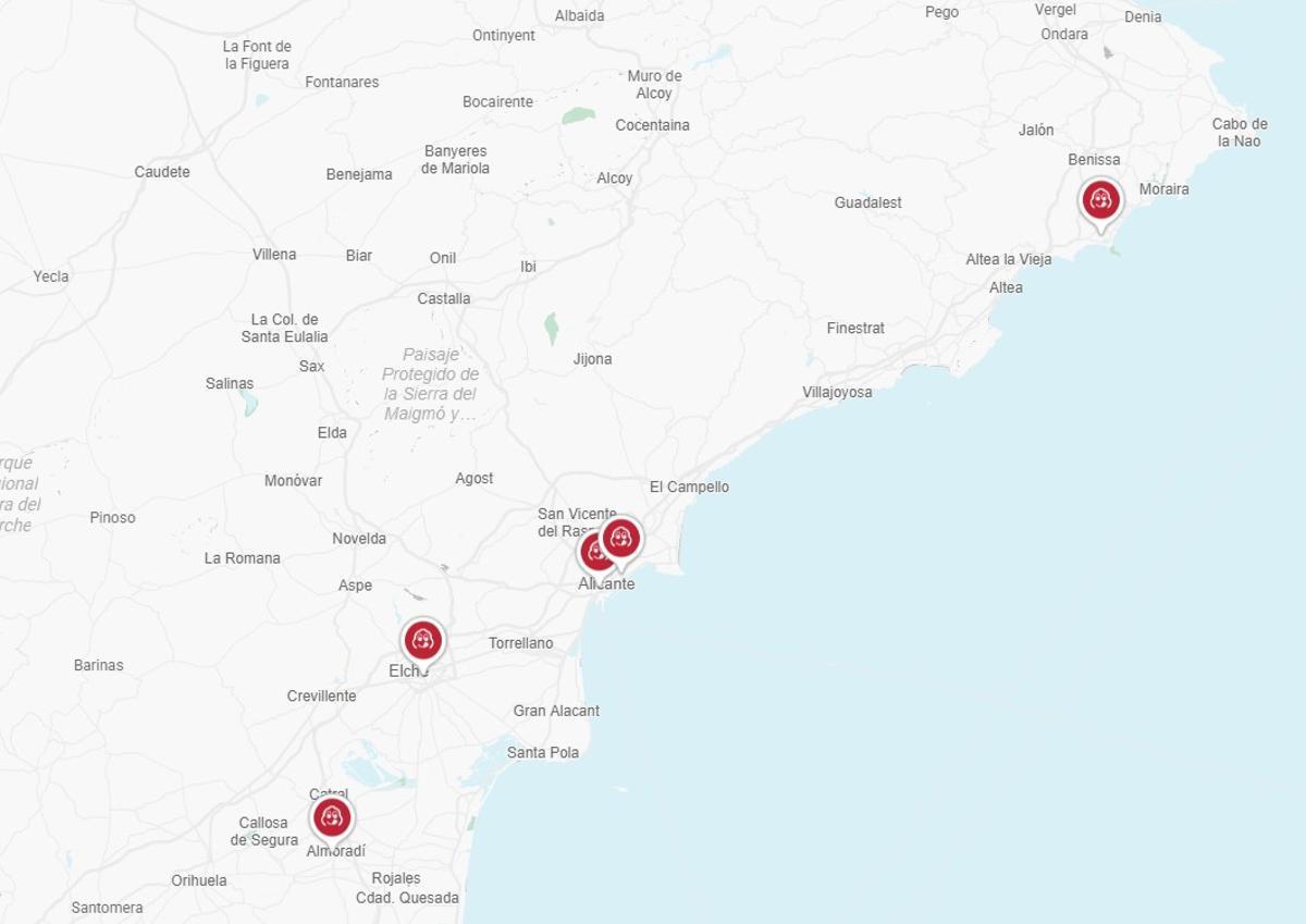 El mapa de los Bib Gourmand en la provincia de Alicante.