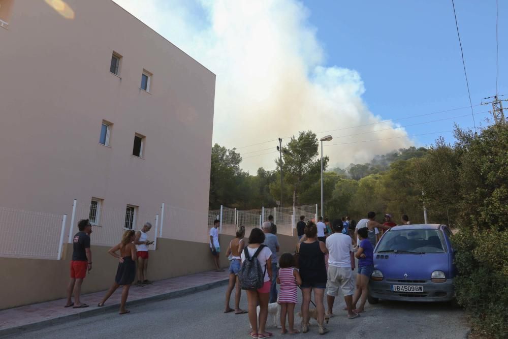 Efectivos y vecinos apagando el fuego