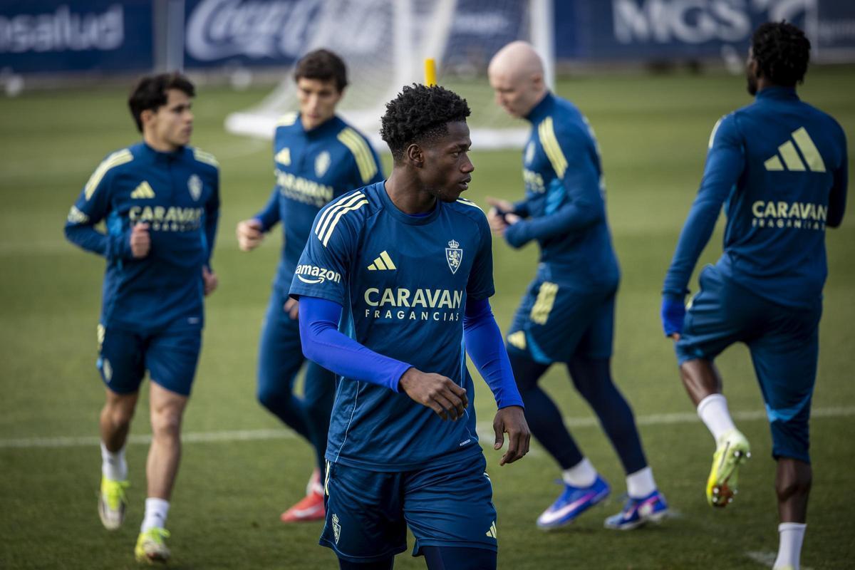 Saidu, durante un entrenamiento del Real Zaragoza.