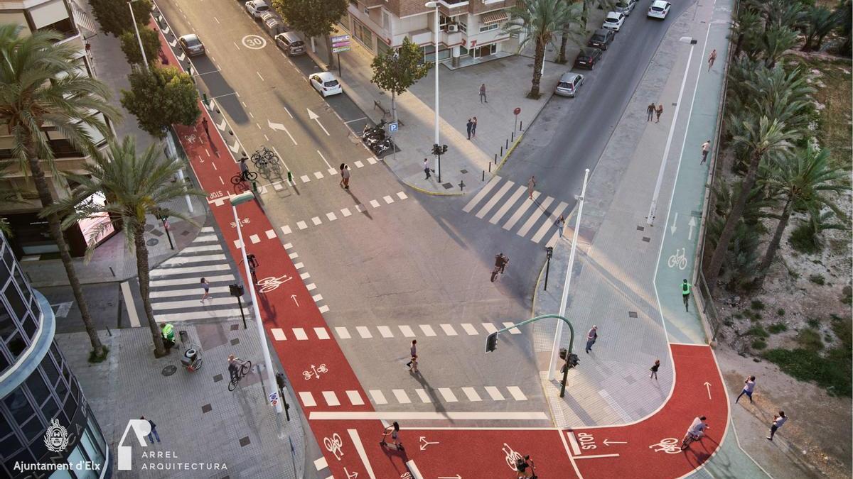 Infografía del tramo inicial del carril bici de la avenida de Alicante