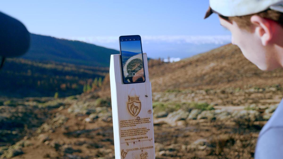 Uno de los totems colocados en los altos de Guamaso, Tenerife, por Fenix Canarias.