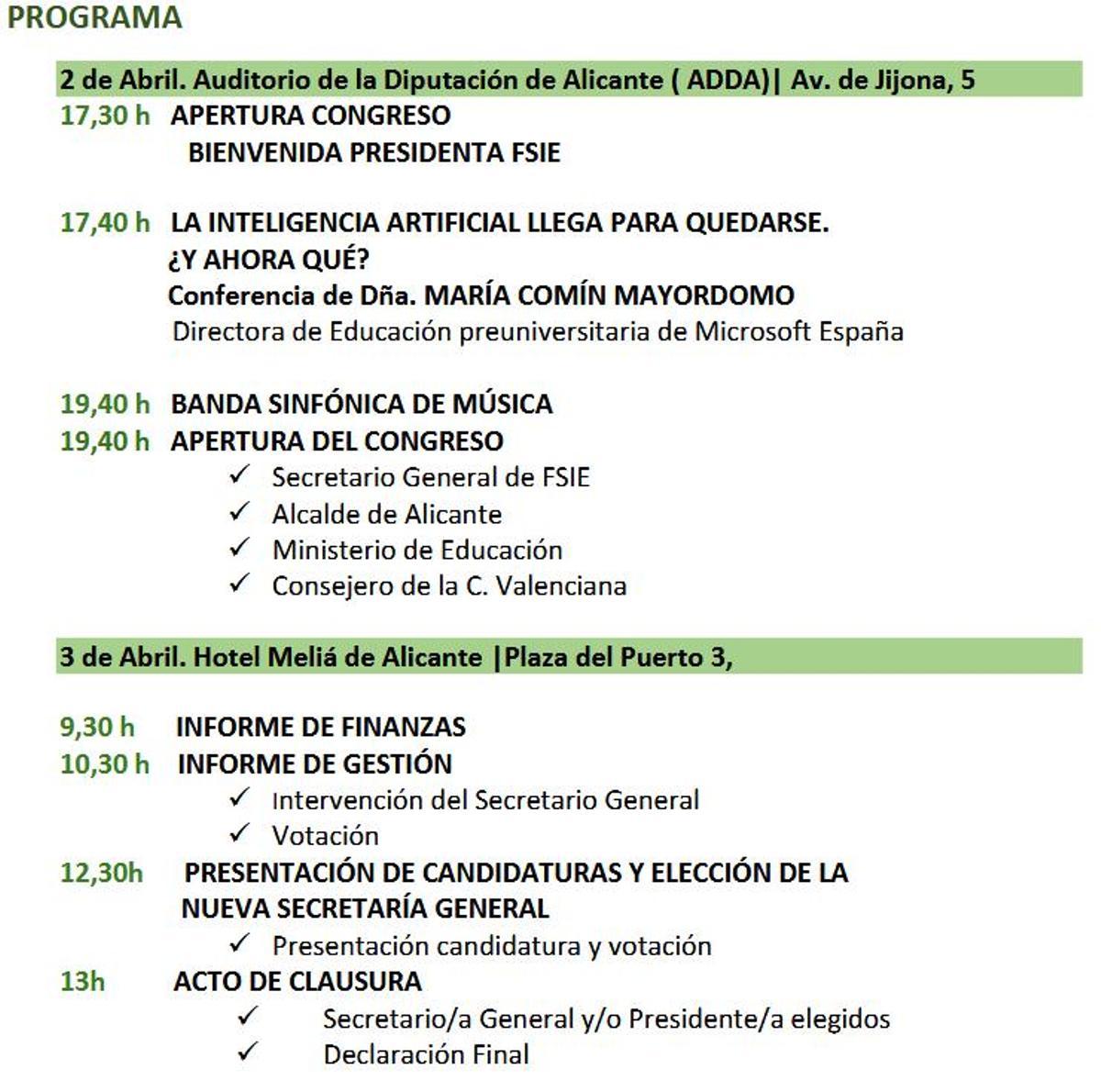 Programa del encuentro de FSIE en Alicante