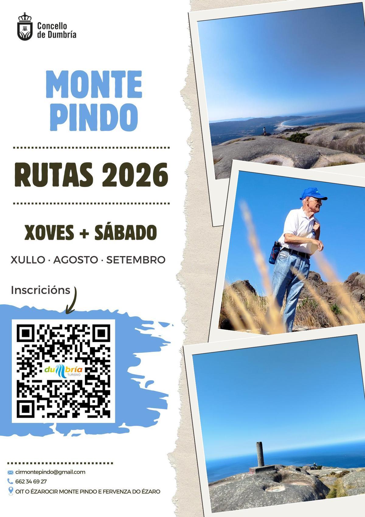 Cartel promocional das rutas ao Monte Pindo.