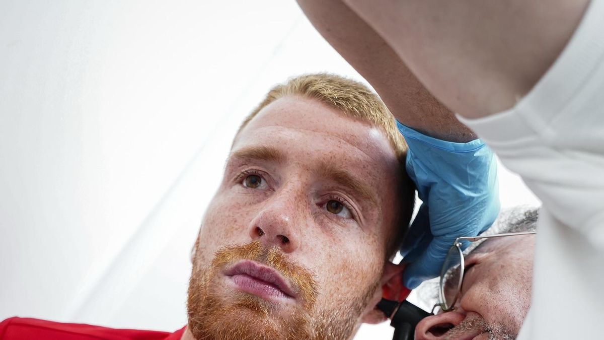 David Vicente, jugador del Real Murcia, durante las pruebas médicas.