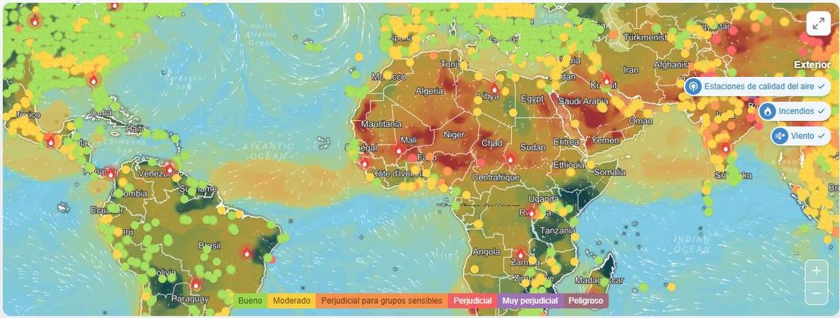 El mapa de la qualitat de l'aire al món