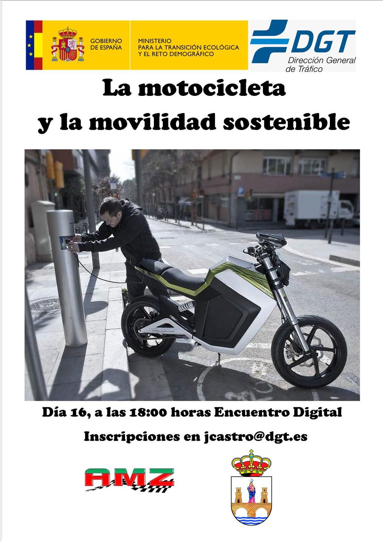 Cartel sobre la motocicleta y la movilidad sostenible, encuentro digital en la Semana Europea de la Movilidad.