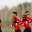 Batista Mendy, Juanlu, Gudelj y Akor Adams en el entrenamiento del Sevilla FC de este martes
