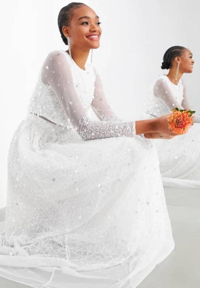 Vestido de novia con top corto de lentejuelas dispersas Marie de ASOS Edition