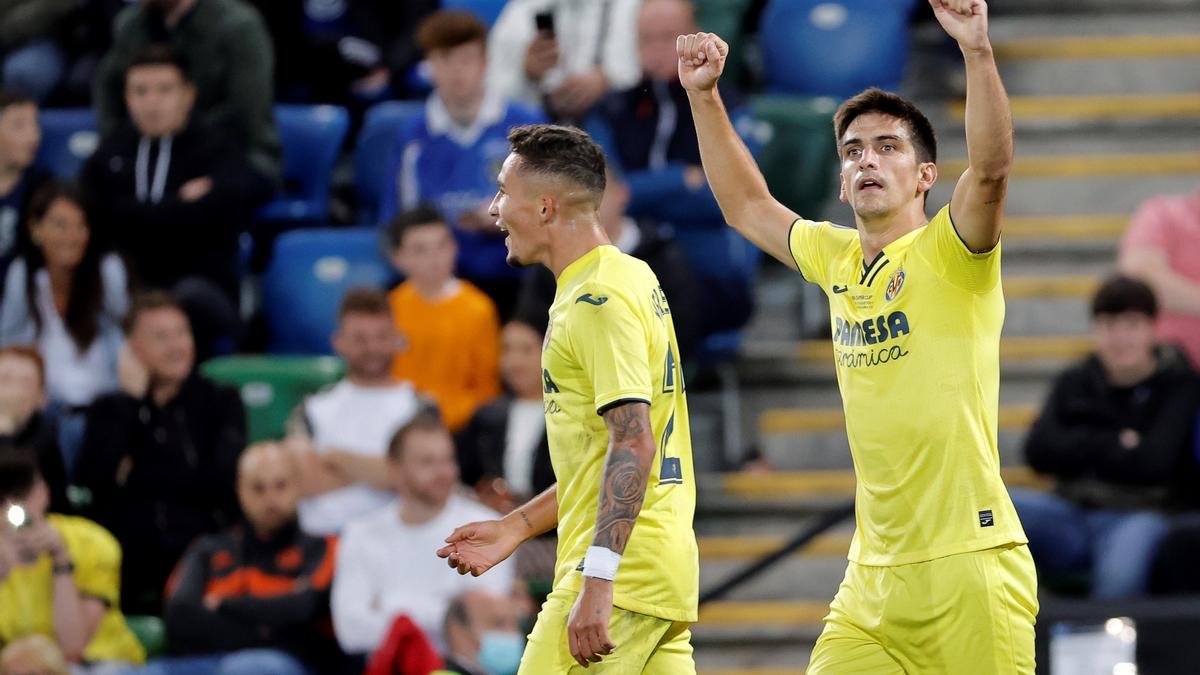 Gerard Moreno celebra su gol ante el Chelsea en la Supercopa de Europa.