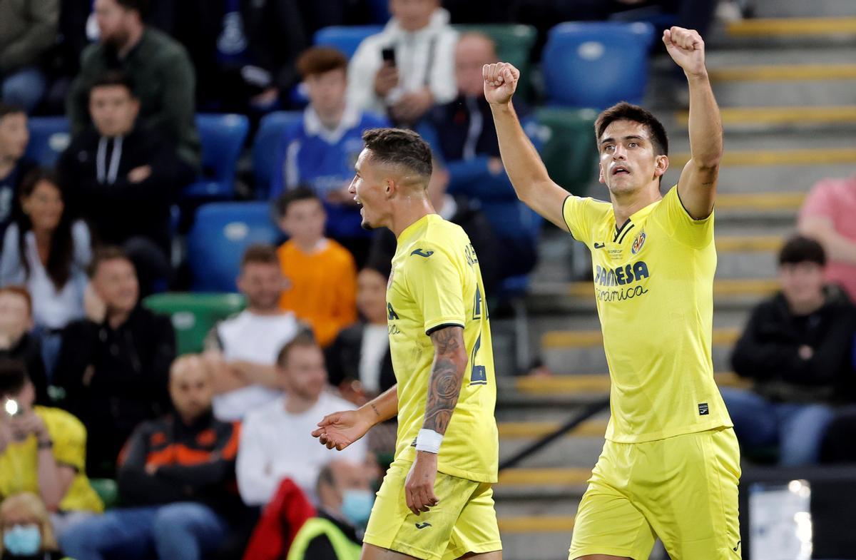 Gerard Moreno celebra su gol ante el Chelsea en la Supercopa de Europa.