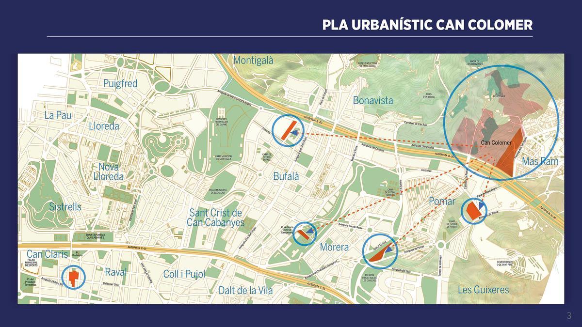 Detalle de las zonas en las que se construirán los más de 700 pisos planeados por el Ayuntamiento de Badalona