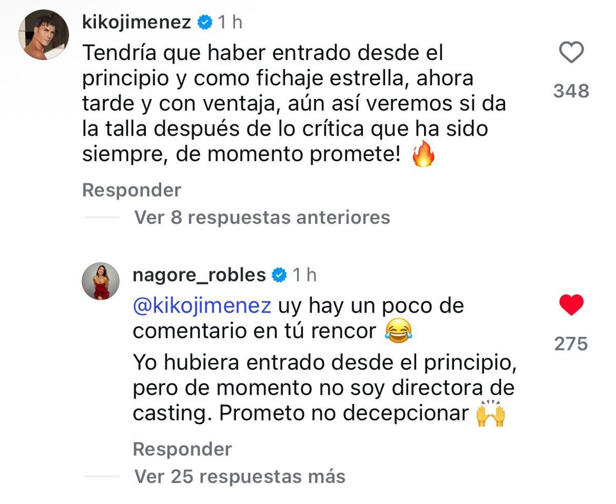 El cruce de comentarios entre Nagore Robles y Kiko Jimenez