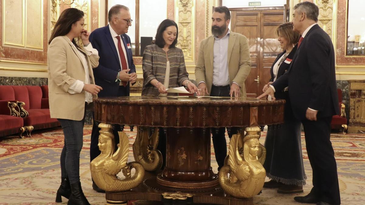 Silvia Mellado, Juan Díaz, Rafi Crespín, Alberto Mayoral, Carmen Lara y Matías González, en el Congreso de los Diputados.