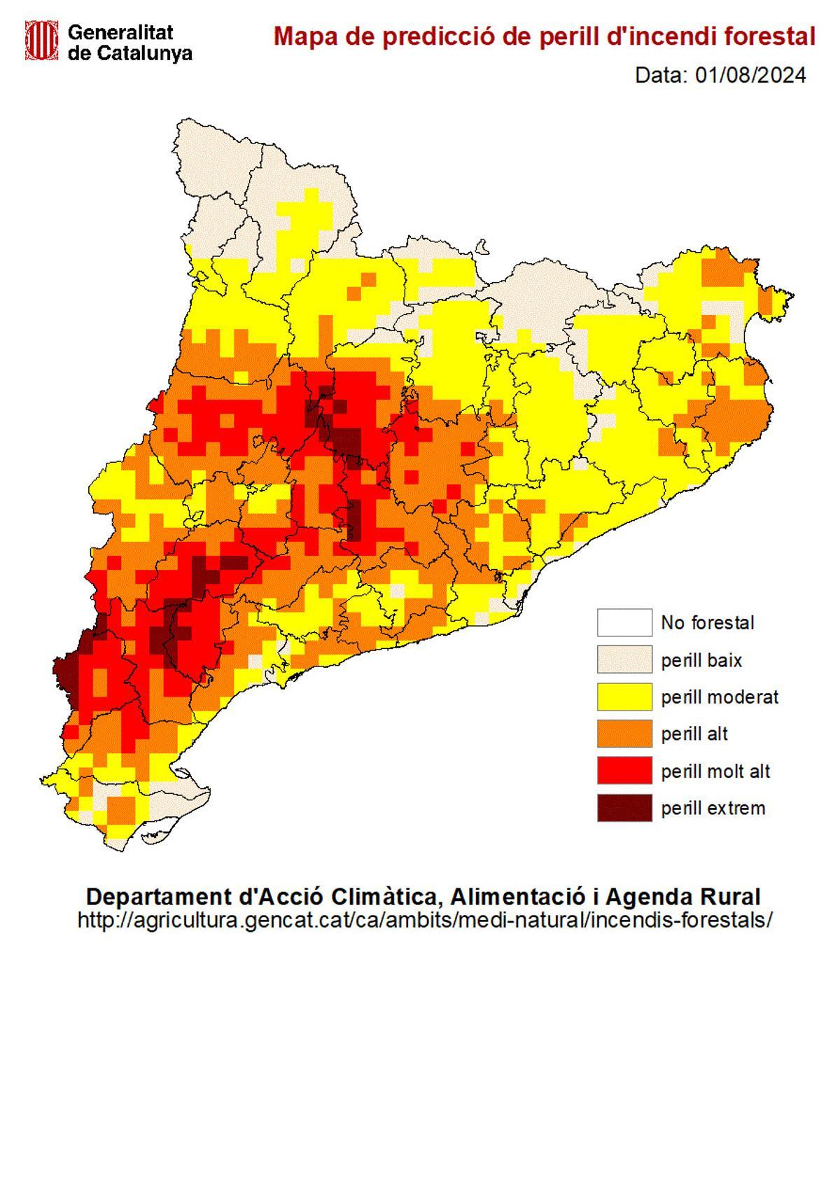 Mapa de predicción de peligro de incendio forestal en Catalunya