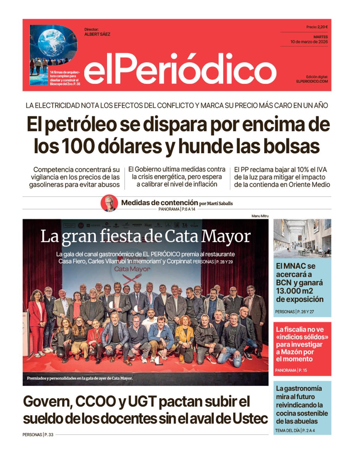 La portada de EL PERIÓDICO del 10 de marzo de 2026