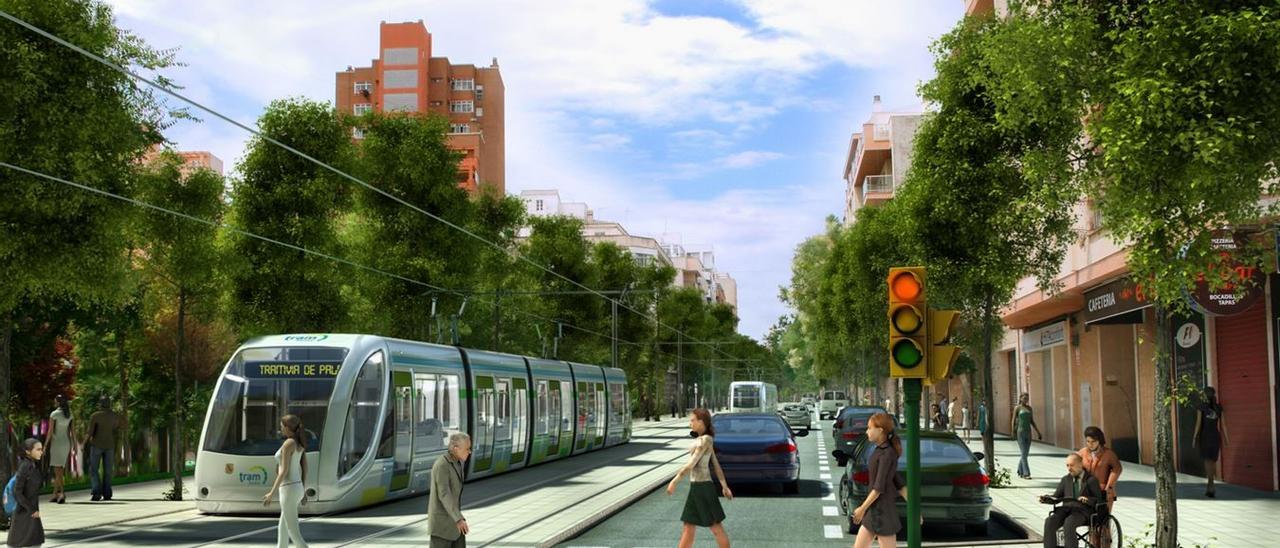 Imagen virtual del proyecto de tranvía en Palma.