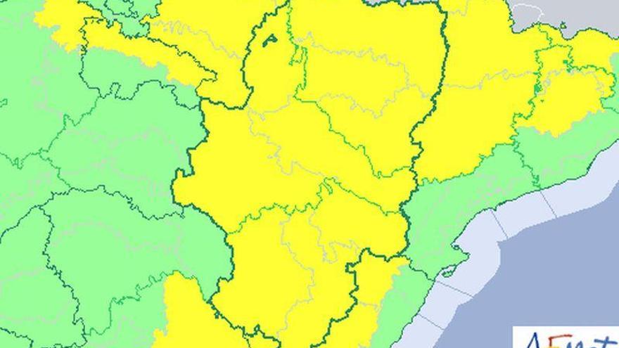 Alerta amarilla por tormentas en todo Aragón y lluvias en la mayor parte