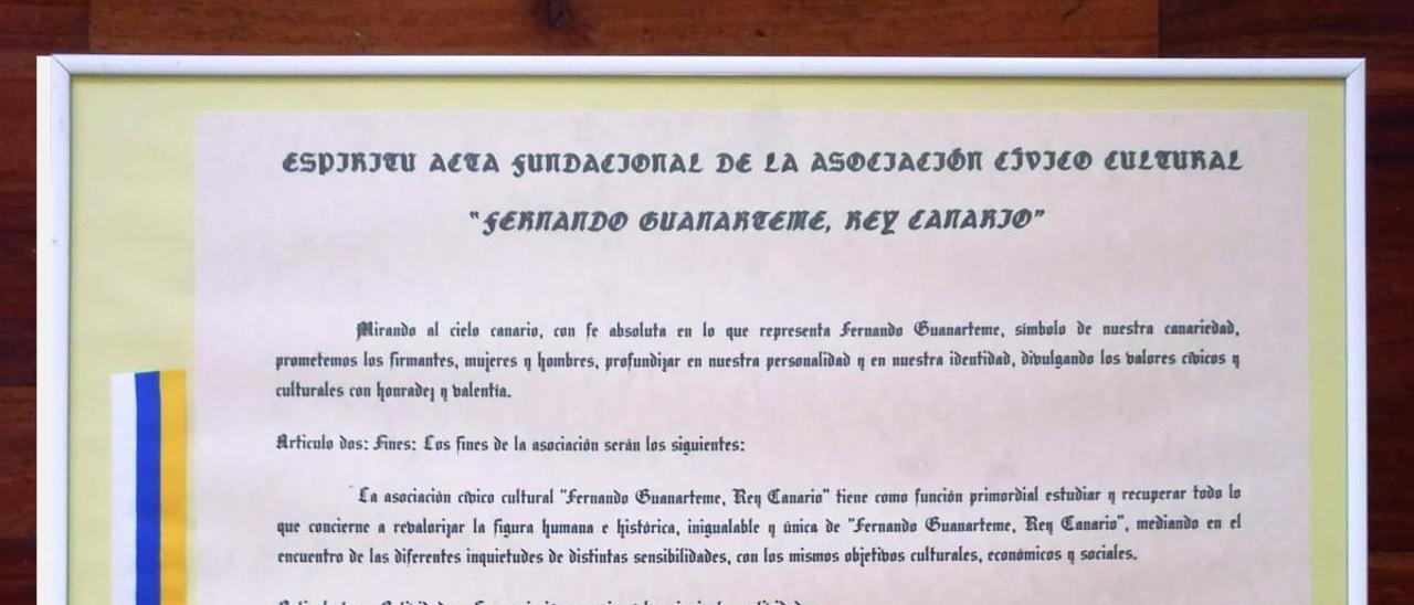 Imagen del acta fundacional de la Asociación Fernando Guanarteme Rey Canario.