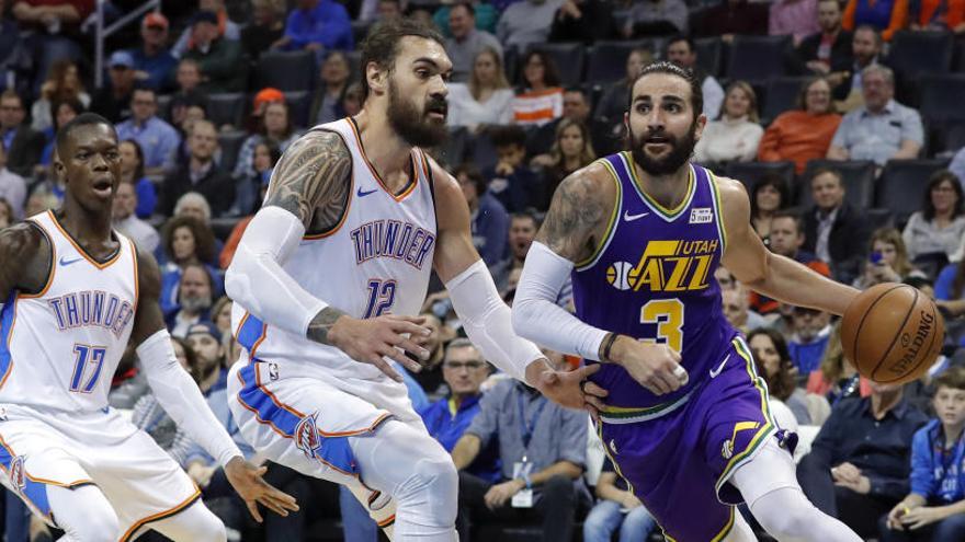 Ricky Rubio ante los Thunder de Oklahoma City.