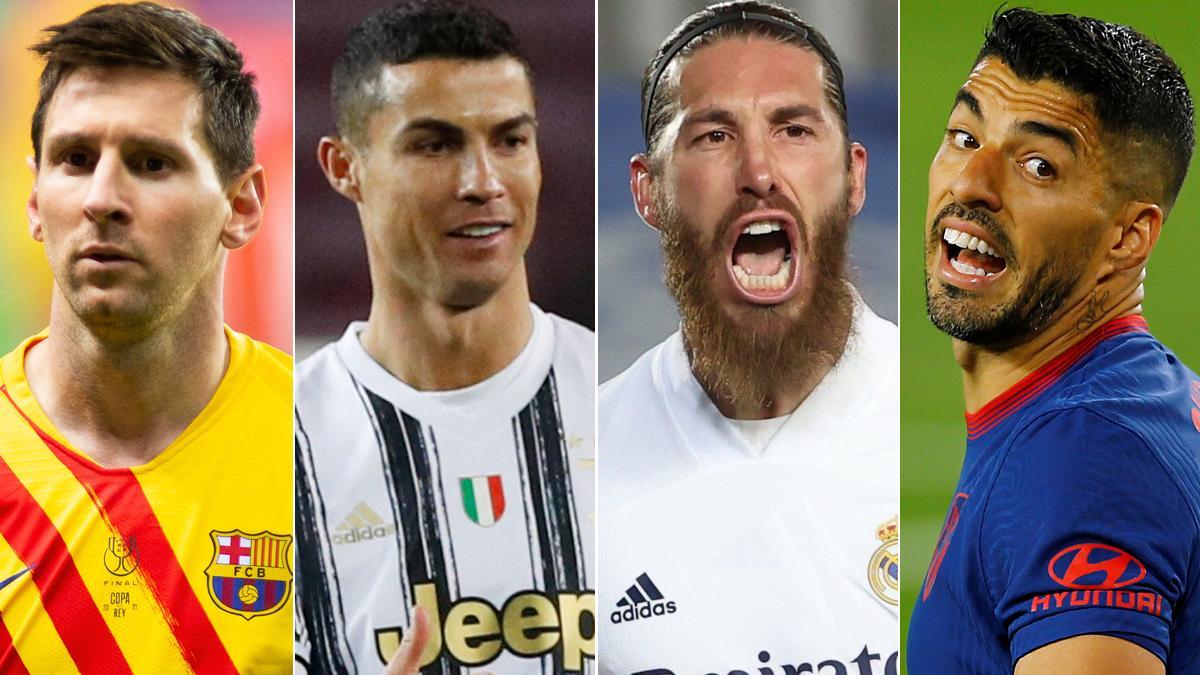 Los principales clubes europeos anuncian la creación de la Superliga. En las fotos, Messi, Cristiano Ronaldo, Sergio Ramos, Luis Suárez.