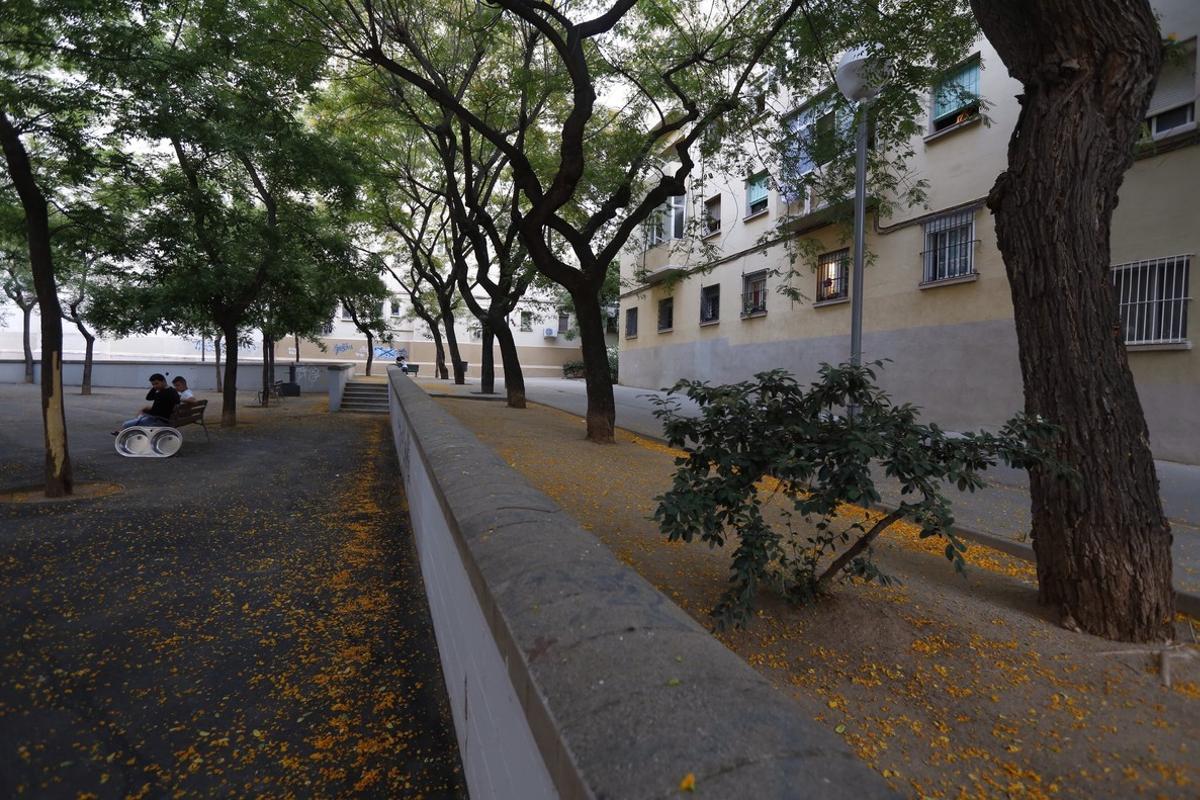 La plaza interior situada en la manzana entre la avenida de Borbó y la calle de Cubelles, en Nou Barris.