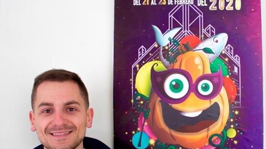 Cristian Lozano Sánchez, de 23 años, firma el cartel que anuncia el carnaval