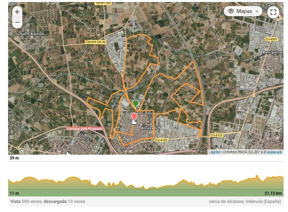 Recorrido y perfil de la Mitja Marató d'Alcàsser.