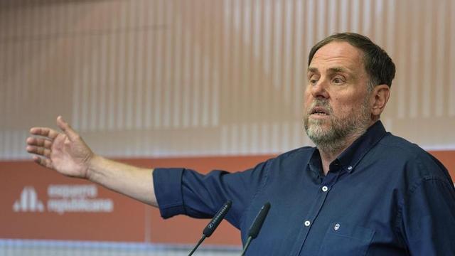 El líder d’ERC, Oriol Junqueras, aquest dilluns en roda de premsa