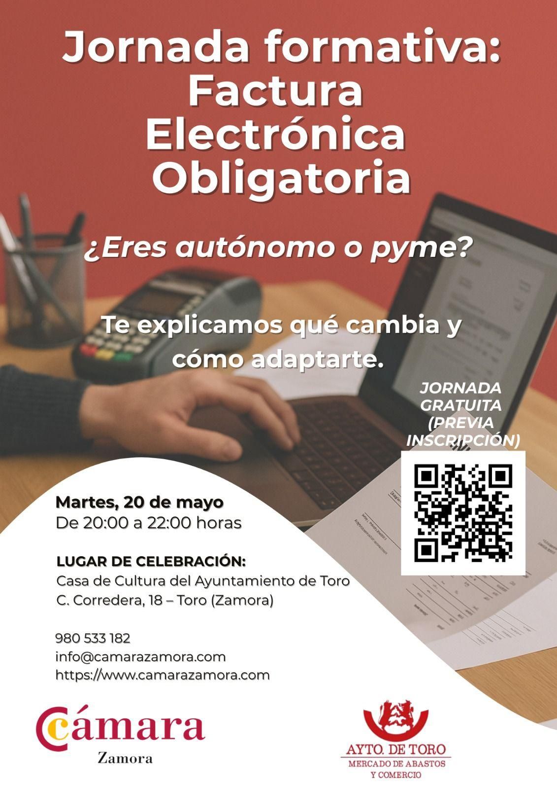 Cartel de la jornada formativa sobre facturación electrónica obligatoria en Toro.