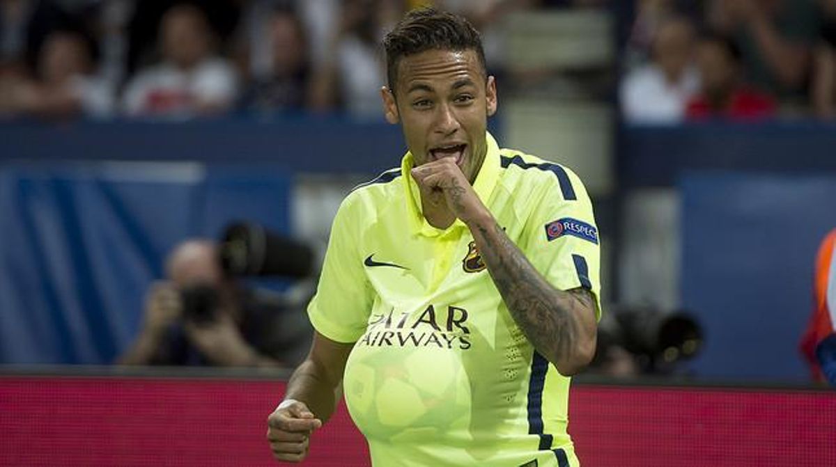 Neymar, feliç després de marcar davant el PSG al Parc dels Prínceps. Neymar, feliç després de marcar davant el PSG al Parc dels Prínceps.