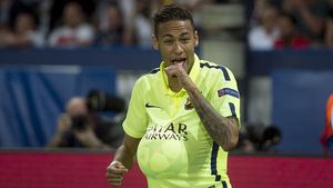 Neymar, feliç després de marcar davant el PSG al Parc dels Prínceps.