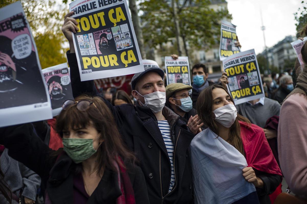 Manifestación tras el asesinato del profesor Samuel Paty.