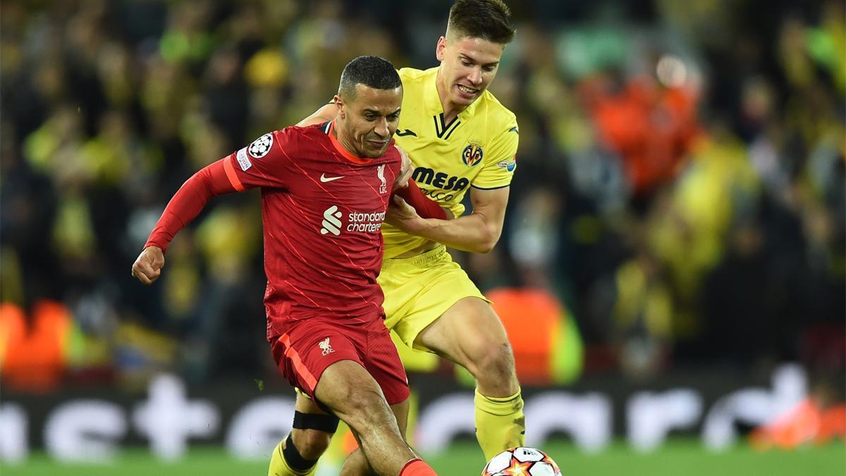 Thiago Alcántara, en las semifinales de Champions con el Liverpool