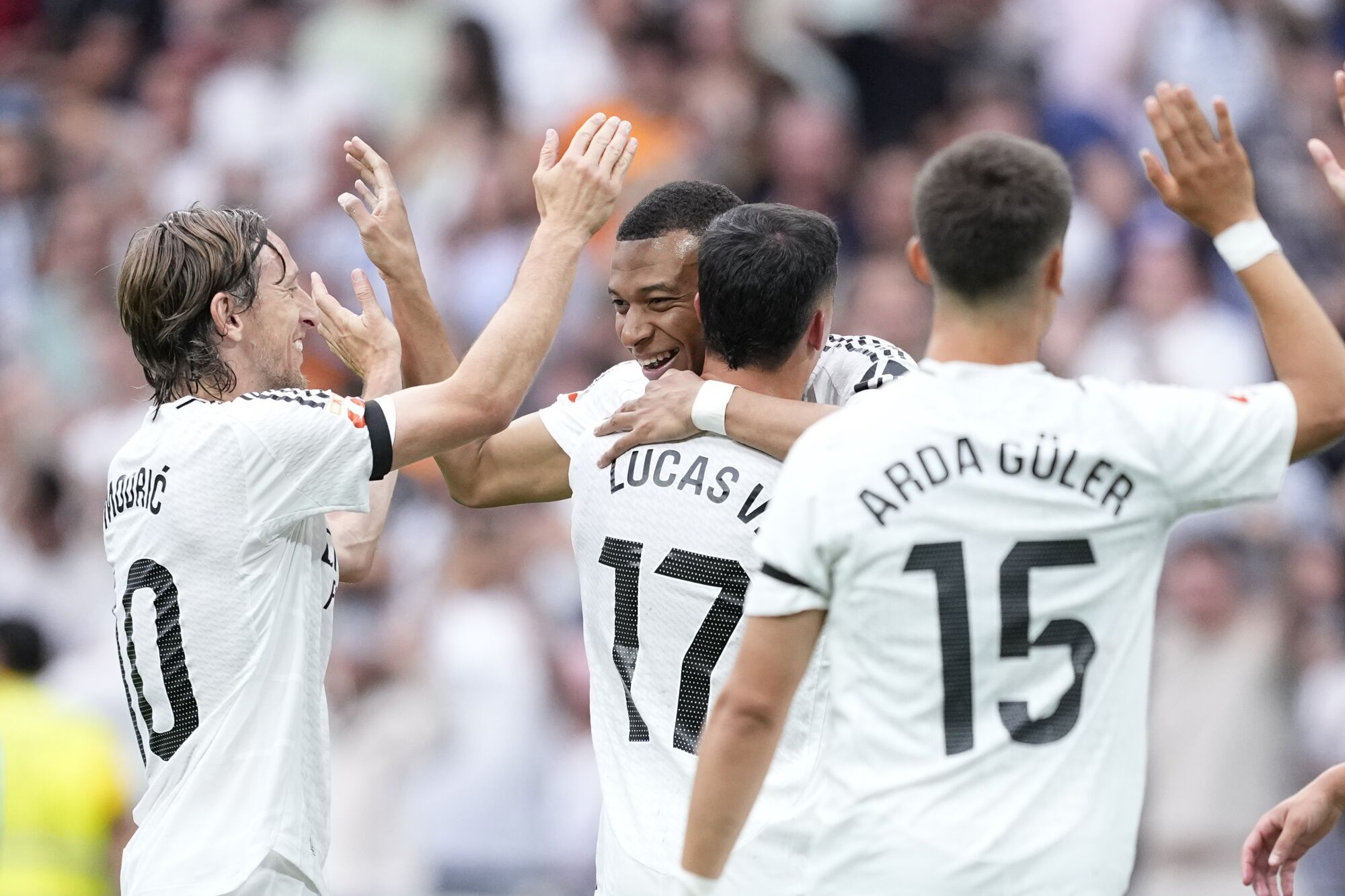 24/05/2025 Kylian Mbappe of Real Madrid celebrates a goal during the Spanish League, LaLiga EA Sports, football match played between Real Madrid and Real Sociedad on May 24, 2025, in Madrid, Spain. DEPORTES Oscar J. Barroso / AFP7 / Europa Press