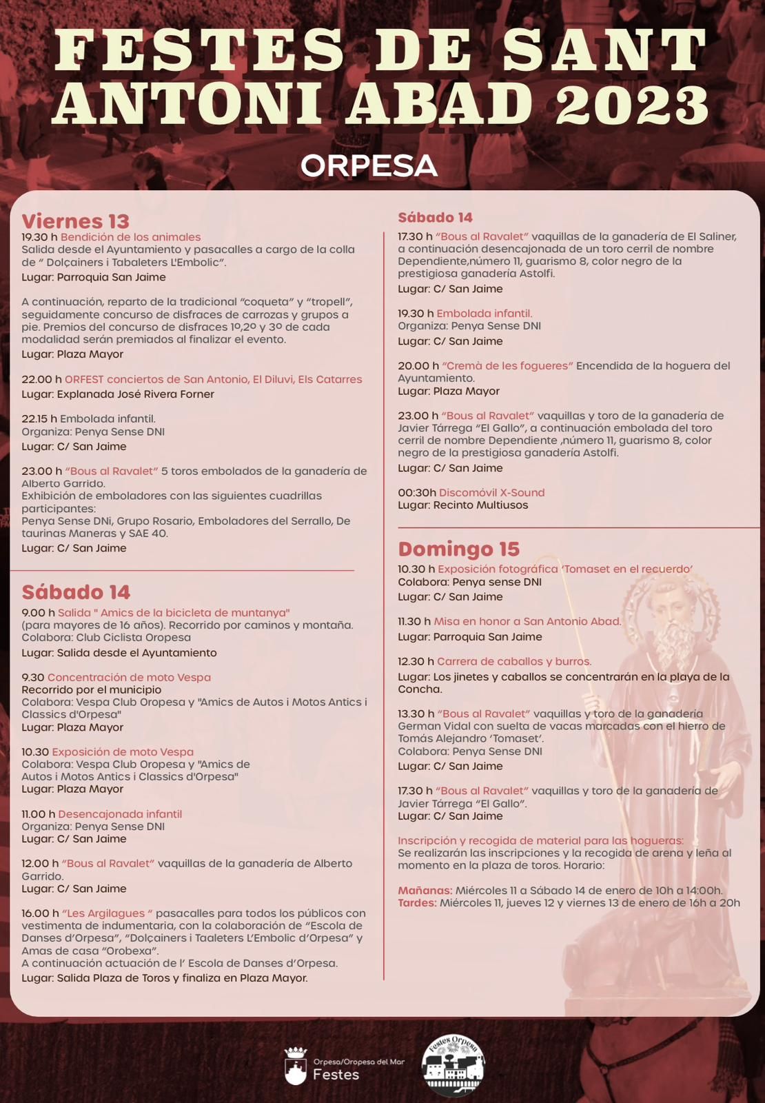 Fiestas de Sant Antoni 2023 en Orpesa el programa al completo con