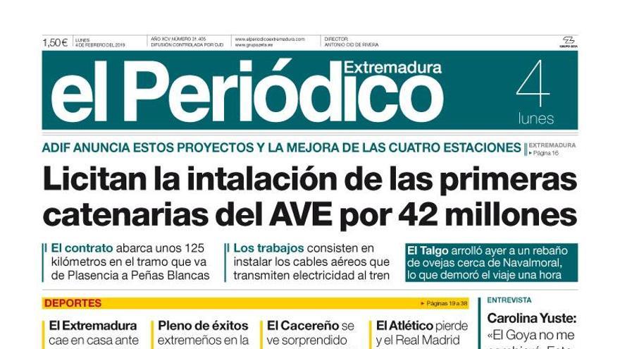 Esta es la portada de EL PERIÓDICO EXTREMADURA correspondiente al día 4 de febrero del 2019