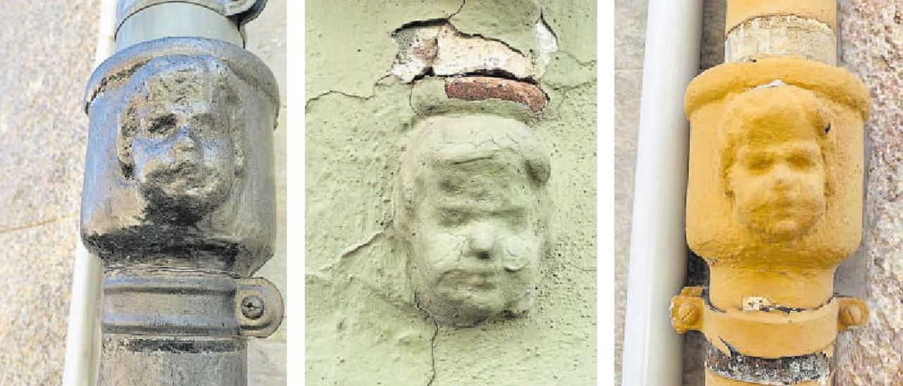 Algunas de las caras que ornamentan las bajantes de las casas de Picassent, Estos elementos del arte urbano constituyen un verdadero tesoro del patrimonio de muchos pueblos y ciudades . E.Hernández.