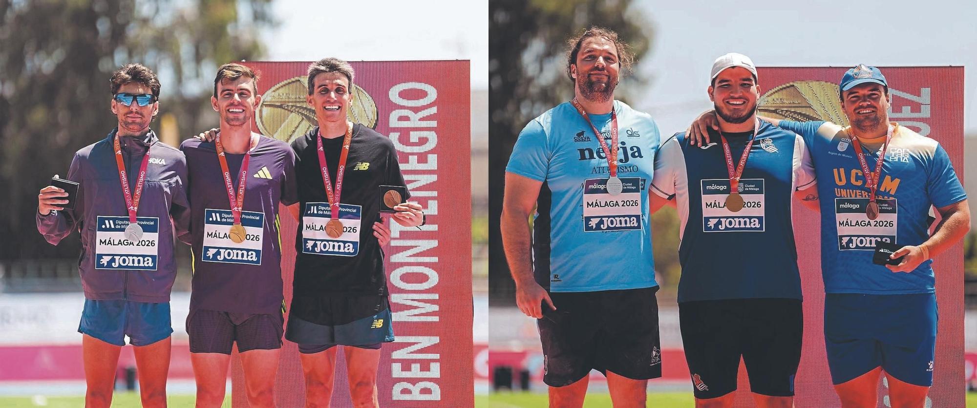 Mariano García y André Müller, a la derecha en las dos imágenes, en el podio del Campeonato de España
