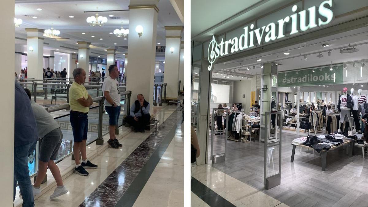 Hombres esperando fuera de un Stradivarius.