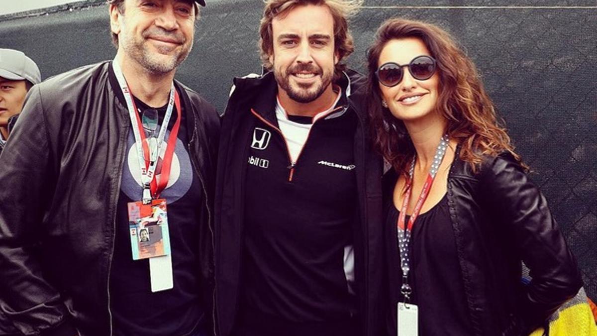 Fernando Alonso, Penélope Cruz y Javier Bardem en el Gran Premio de Canadá de Fórmula 1