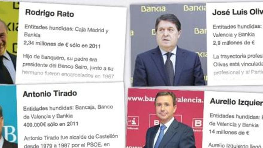 La web de Compromís señala a Rato, Olivas, Tirado e Izquierdo como culpables.